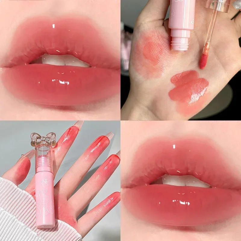 PINK COCO Bow Gloss à lèvres coloré et aqueux Rouge à lèvres hydratant longue durée antiadhésif Baume à lèvres rose tendre Cosmétiques coréens