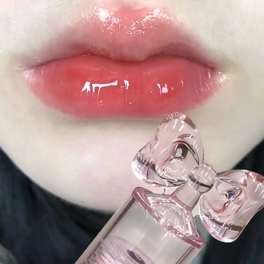 PINK COCO Bow Gloss à lèvres coloré et aqueux Rouge à lèvres hydratant longue durée antiadhésif Baume à lèvres rose tendre Cosmétiques coréens