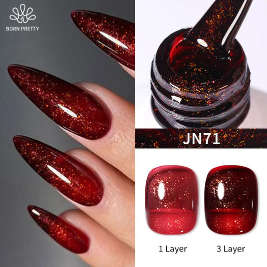 BORN PRETTY 10ml Wine Red Glitter Jelly Nude Gel Nail Polish Soak Off Translucent Color UV Light Cure for Nail Art DIY at Home